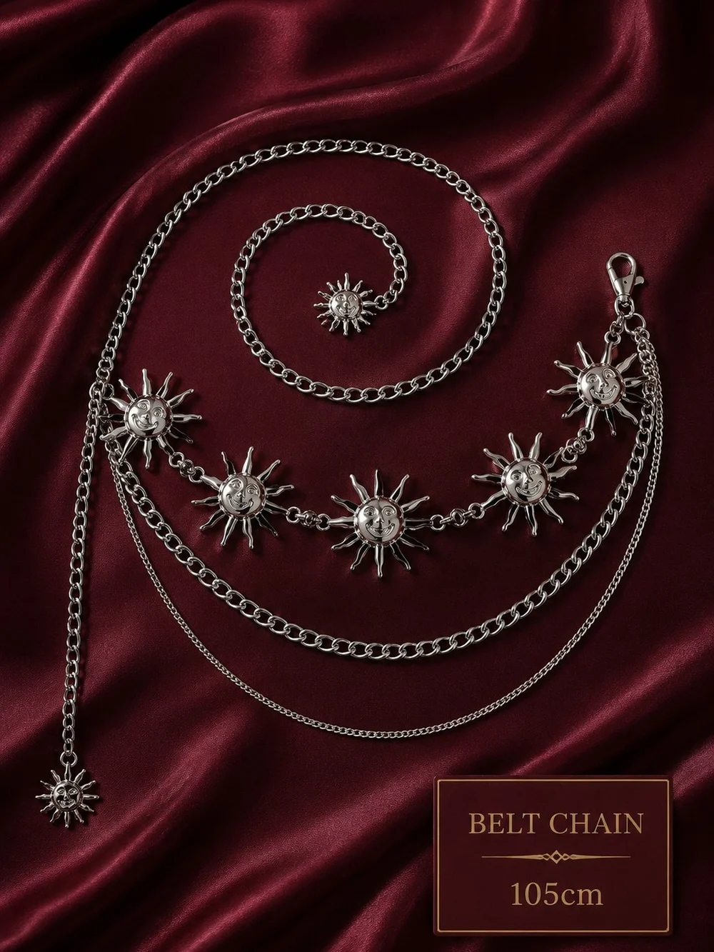 Silver Sun Charm Chain Waist Belt